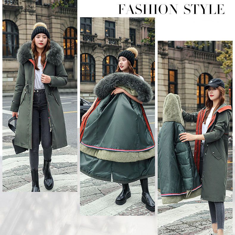 Vinterjakke med hætte og pelskrave, casual parka til kvinder
