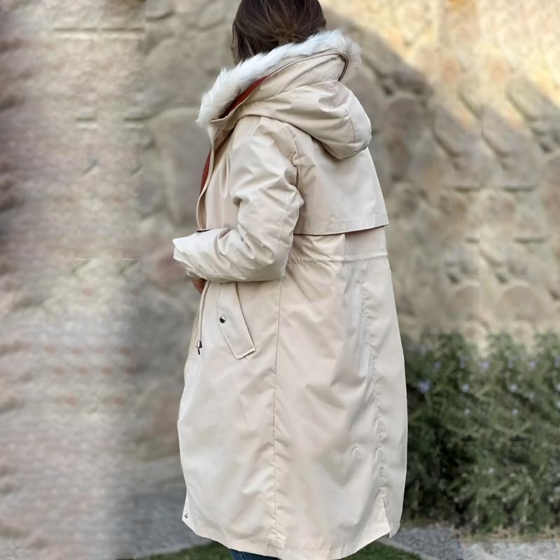 Vinterjakke med hætte og pelskrave, casual parka til kvinder