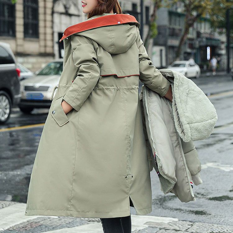 Vinterjakke med hætte og pelskrave, casual parka til kvinder