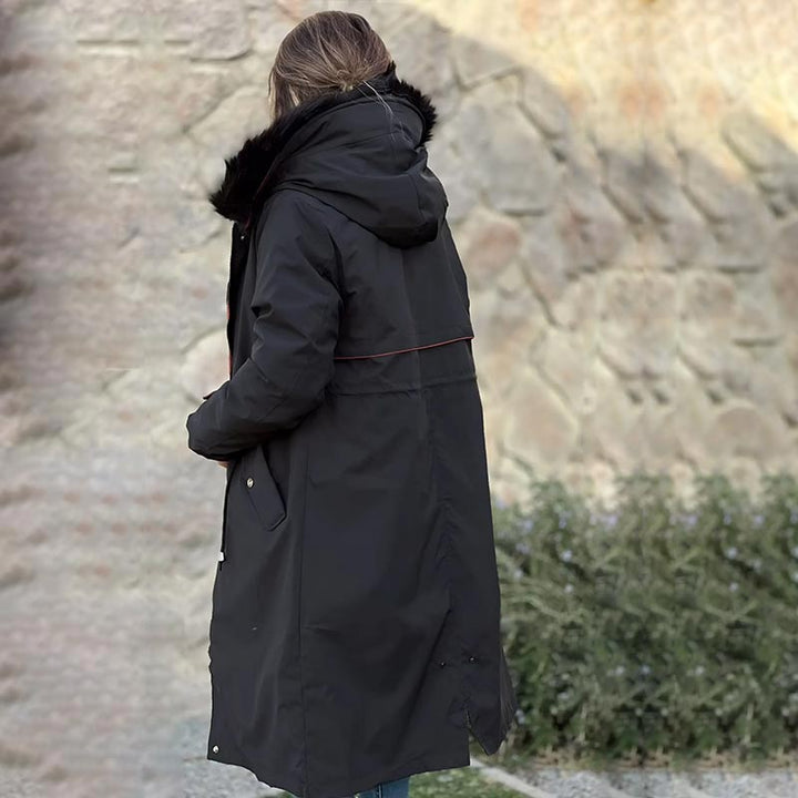 Vinterjakke med hætte og pelskrave, casual parka til kvinder