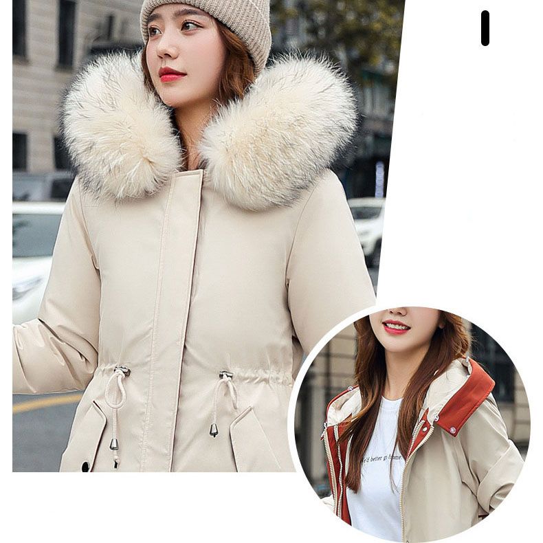 Vinterjakke med hætte og pelskrave, casual parka til kvinder