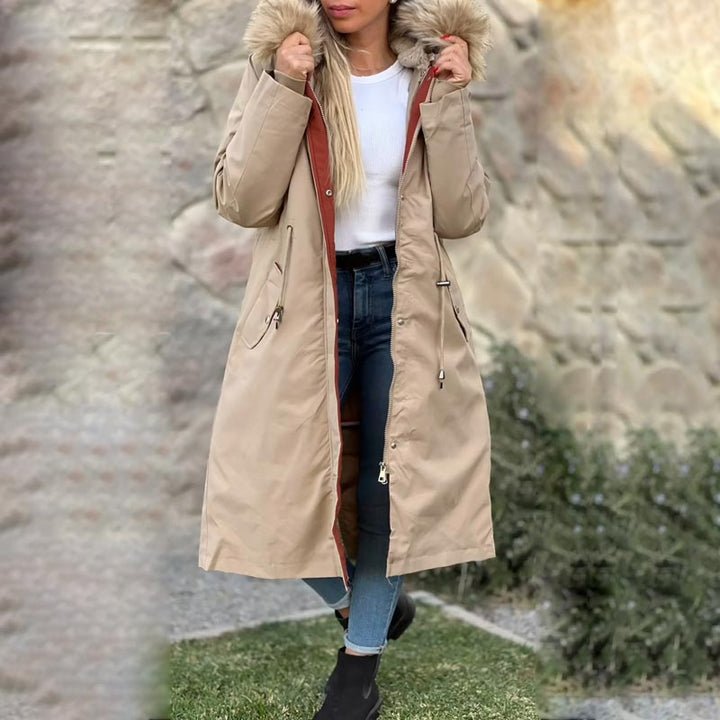 Vinterjakke med hætte og pelskrave, casual parka til kvinder