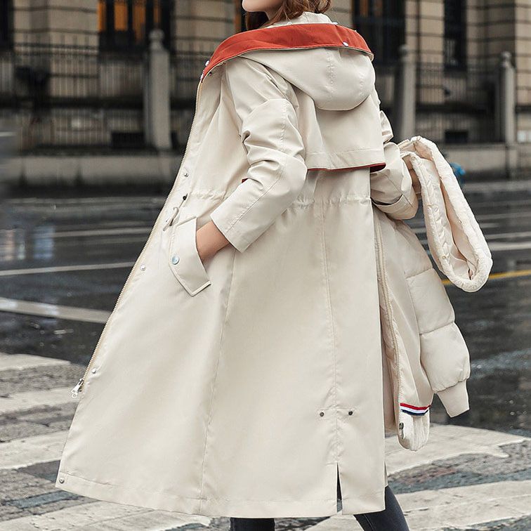 Vinterjakke med hætte og pelskrave, casual parka til kvinder