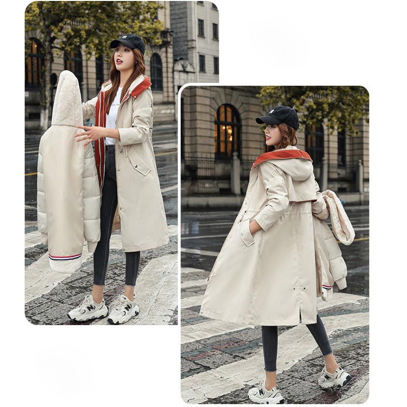 Vinterjakke med hætte og pelskrave, casual parka til kvinder