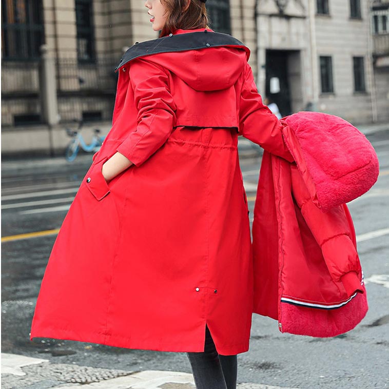 Vinterjakke med hætte og pelskrave, casual parka til kvinder