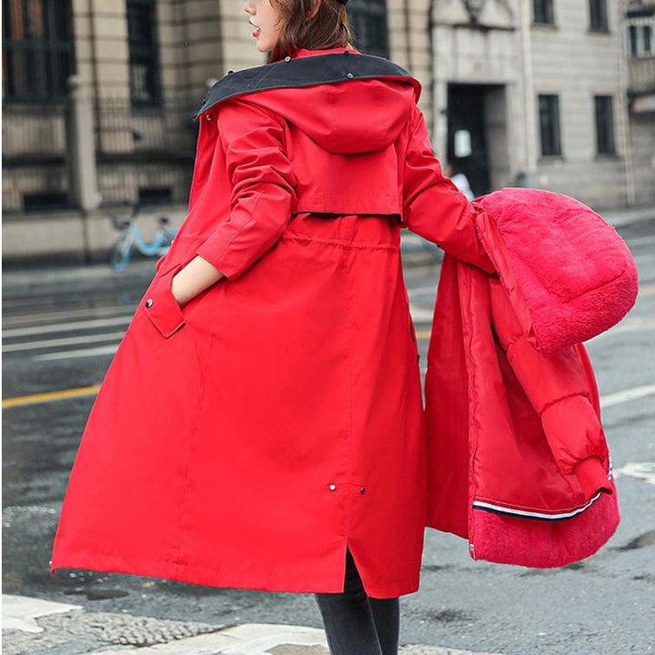 Vinterjakke med hætte og pelskrave, casual parka til kvinder