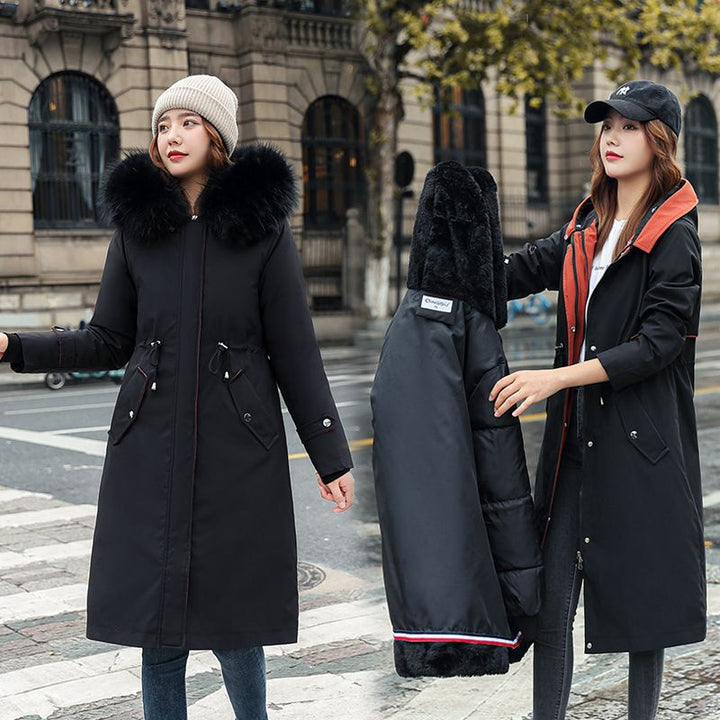 Vinterjakke med hætte og pelskrave, casual parka til kvinder