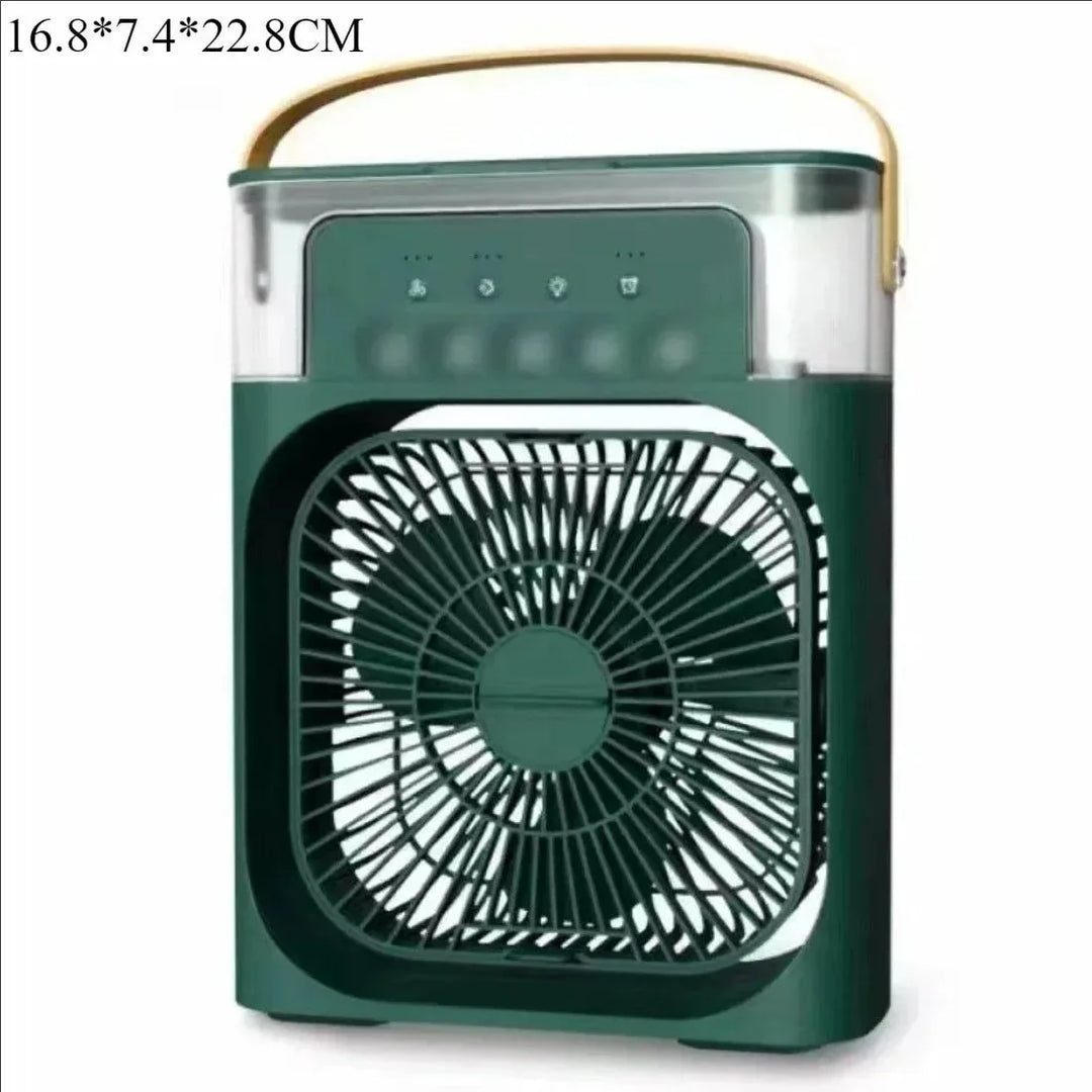 3-i-1 Bærbar Luftkøler med LED-lys – USB-drevet Skrivebordsventilator, Luftfugter &amp; Nattelys |