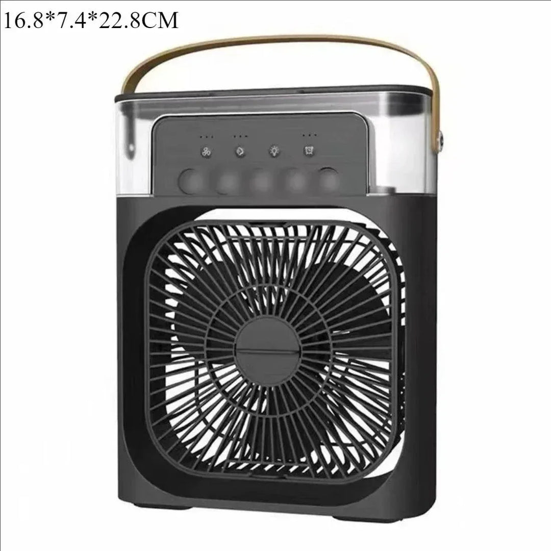 3-i-1 Bærbar Luftkøler med LED-lys – USB-drevet Skrivebordsventilator, Luftfugter &amp; Nattelys |