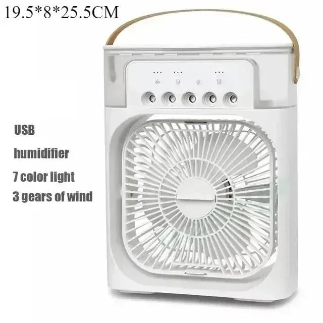 3-i-1 Bærbar Luftkøler med LED-lys – USB-drevet Skrivebordsventilator, Luftfugter &amp; Nattelys |