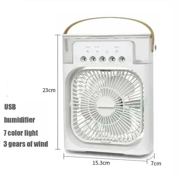 3-i-1 Bærbar Luftkøler med LED-lys – USB-drevet Skrivebordsventilator, Luftfugter &amp; Nattelys |
