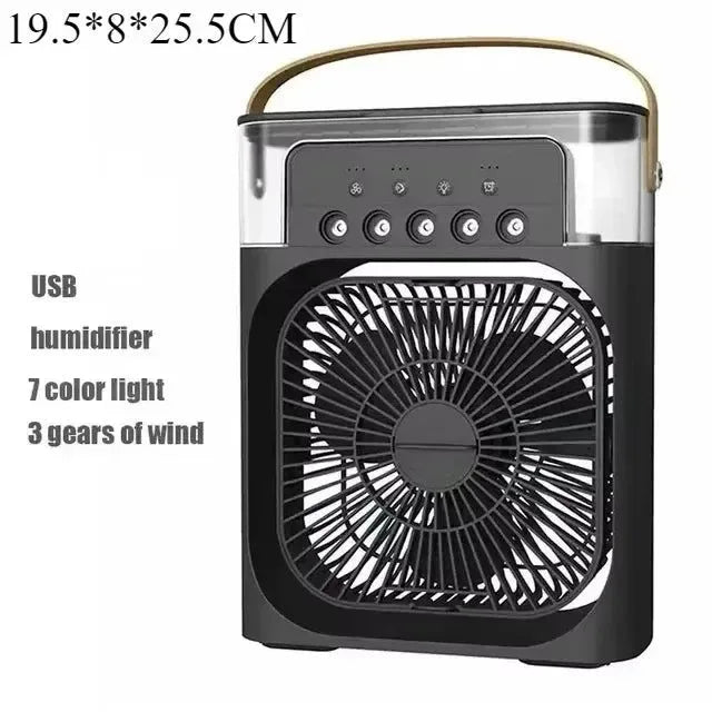 3-i-1 Bærbar Luftkøler med LED-lys – USB-drevet Skrivebordsventilator, Luftfugter &amp; Nattelys |