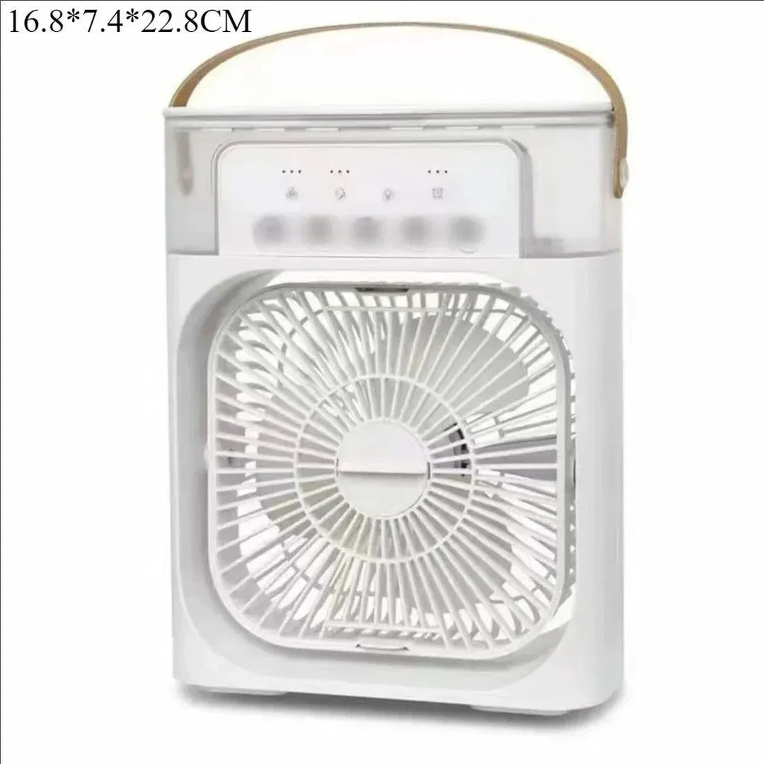3-i-1 Bærbar Luftkøler med LED-lys – USB-drevet Skrivebordsventilator, Luftfugter &amp; Nattelys |