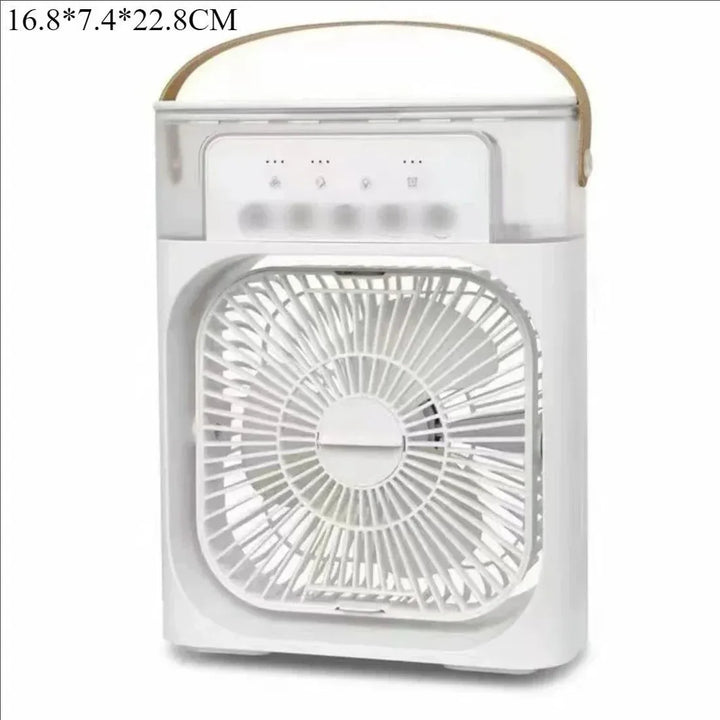 3-i-1 Bærbar Luftkøler med LED-lys – USB-drevet Skrivebordsventilator, Luftfugter &amp; Nattelys |