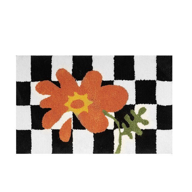 Vintage Tjekket Plaid Badeværelsesmåtter - Cozy Retro Blomsterteppe til Badeværelse og Hjem Deko