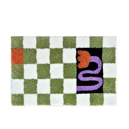 Vintage Tjekket Plaid Badeværelsesmåtter - Cozy Retro Blomsterteppe til Badeværelse og Hjem Deko