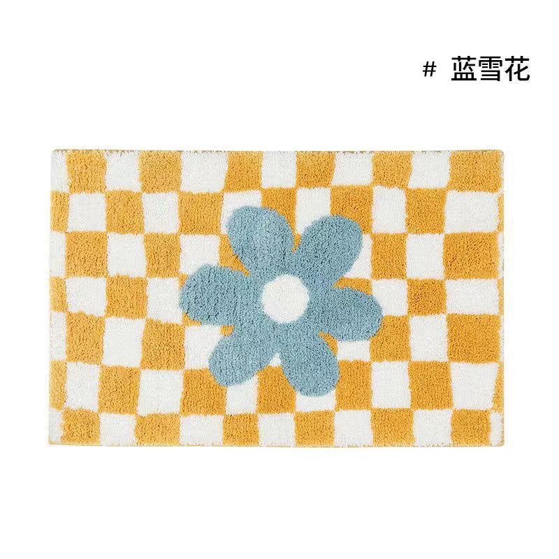 Vintage Tjekket Plaid Badeværelsesmåtter - Cozy Retro Blomsterteppe til Badeværelse og Hjem Deko