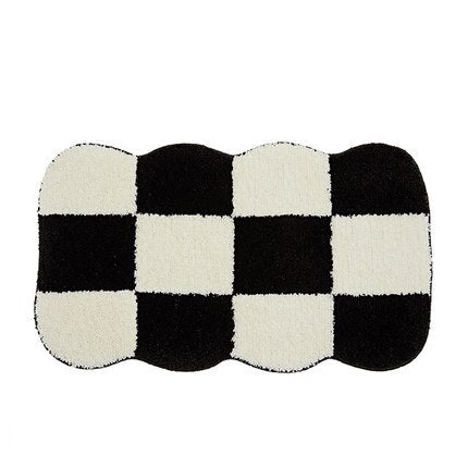Vintage Tjekket Plaid Badeværelsesmåtter - Cozy Retro Blomsterteppe til Badeværelse og Hjem Deko