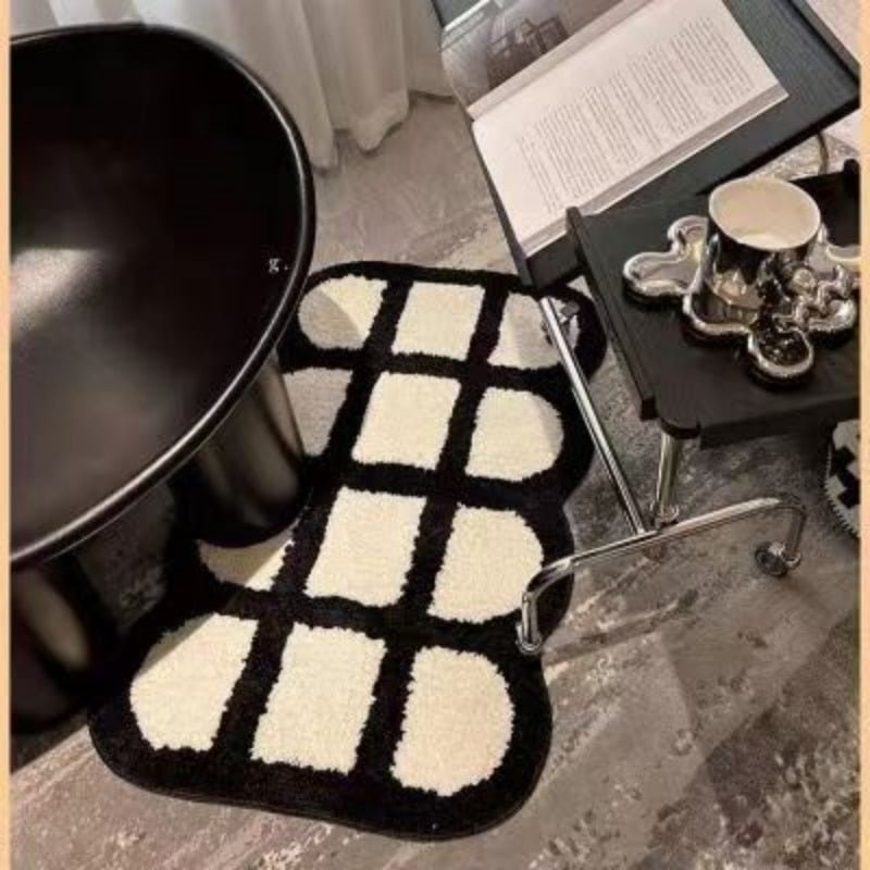 Vintage Tjekket Plaid Badeværelsesmåtter - Cozy Retro Blomsterteppe til Badeværelse og Hjem Deko