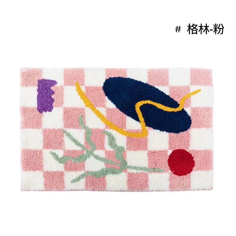 Vintage Tjekket Plaid Badeværelsesmåtter - Cozy Retro Blomsterteppe til Badeværelse og Hjem Deko
