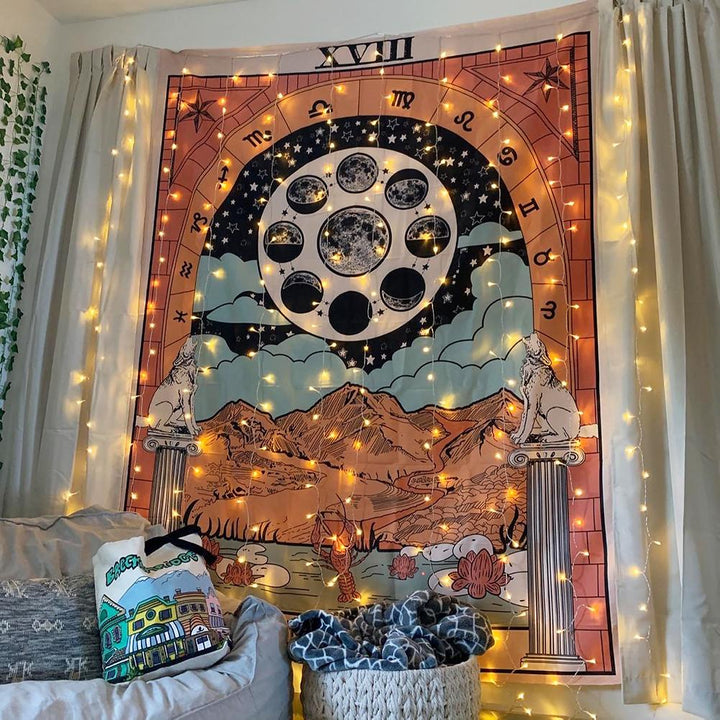 " Månen" Tarot farvet Tapestry