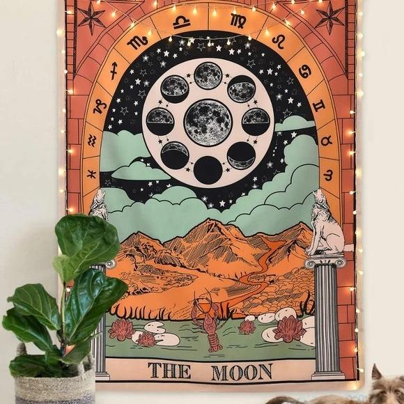 " Månen" Tarot farvet Tapestry