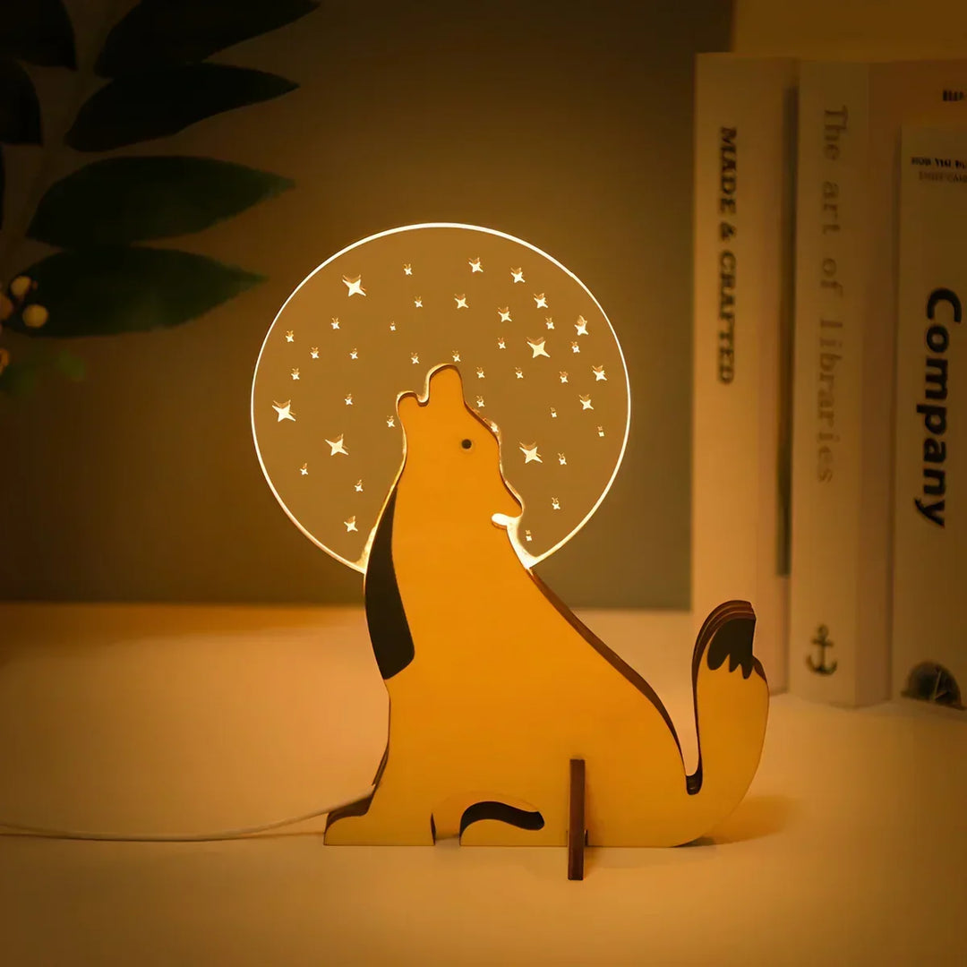 Lumimini Børns Nattelys med Dyremotiver | Blødt LED Lys | USB Forbindelse | Fremstillet af Akryl &amp; Træ