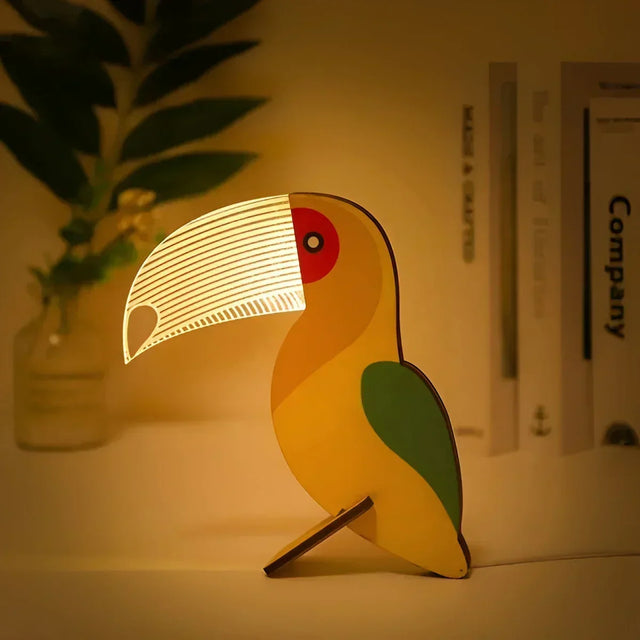 Lumimini Børns Nattelys med Dyremotiver | Blødt LED Lys | USB Forbindelse | Fremstillet af Akryl & Træ