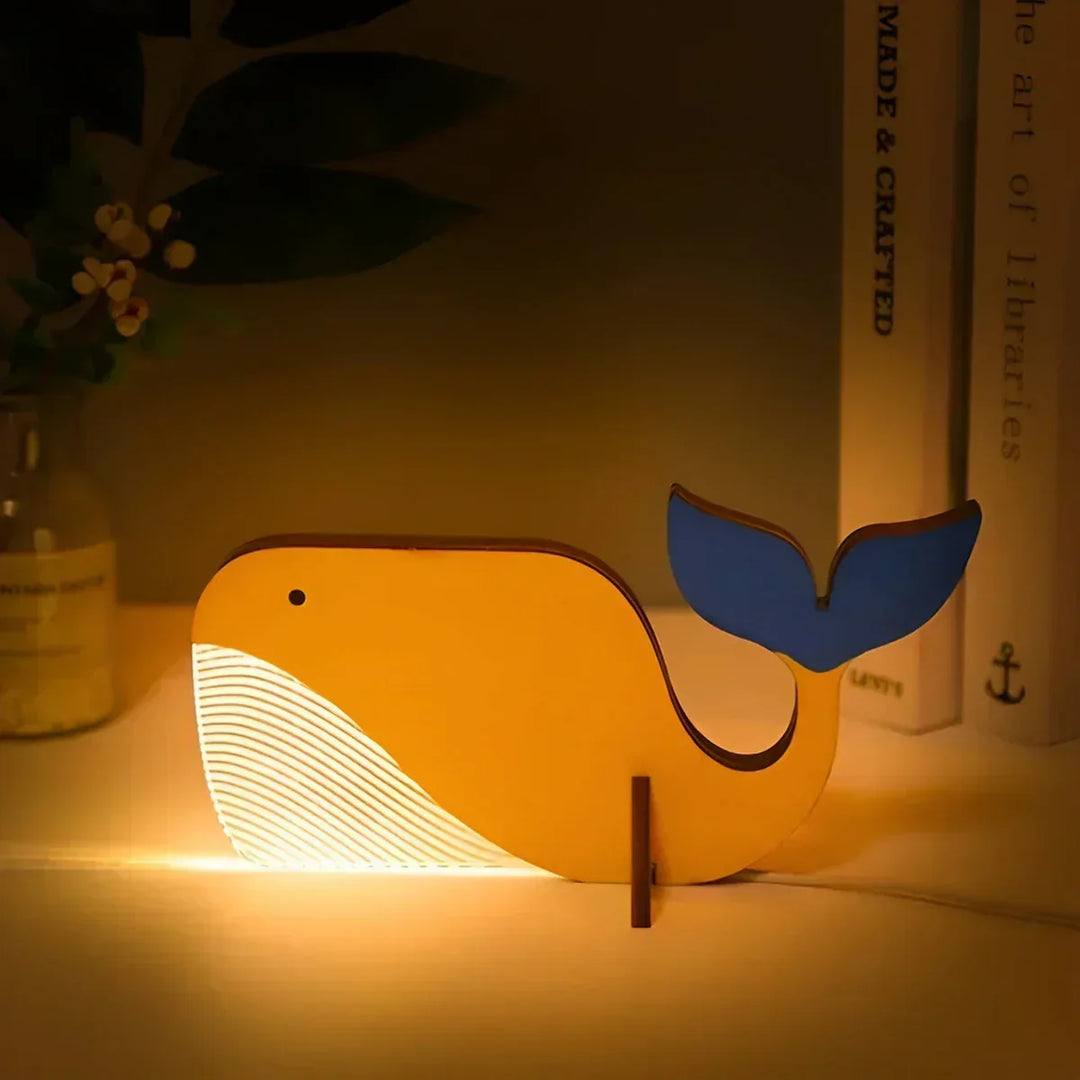 Lumimini Børns Nattelys med Dyremotiver | Blødt LED Lys | USB Forbindelse | Fremstillet af Akryl &amp; Træ