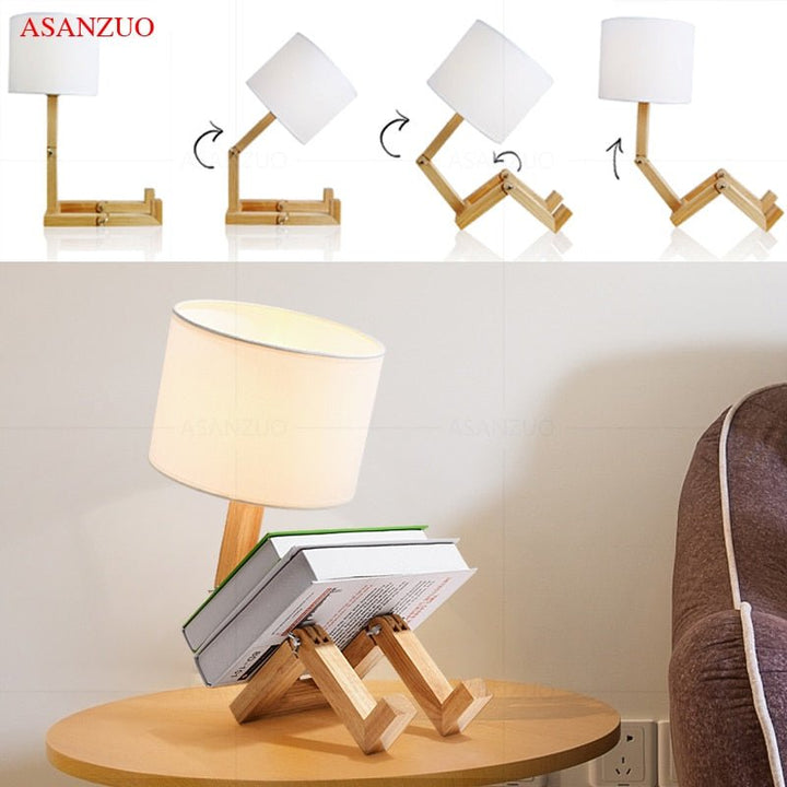 Træ Dreng Form LED Skrivebordslampe Skrivebords Ornament